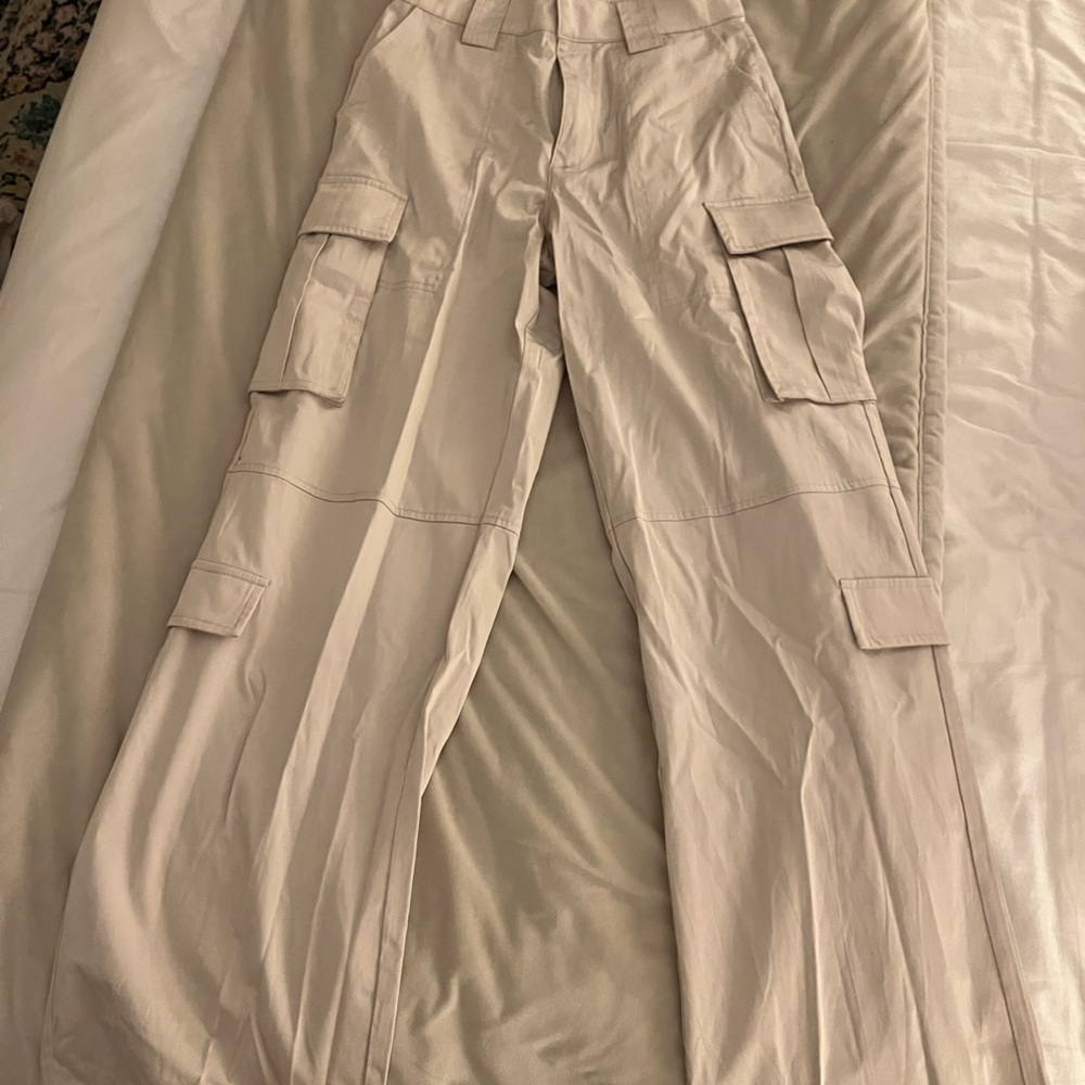 Zara Silk Cargo Wide Leg Relaxed Fit Pants